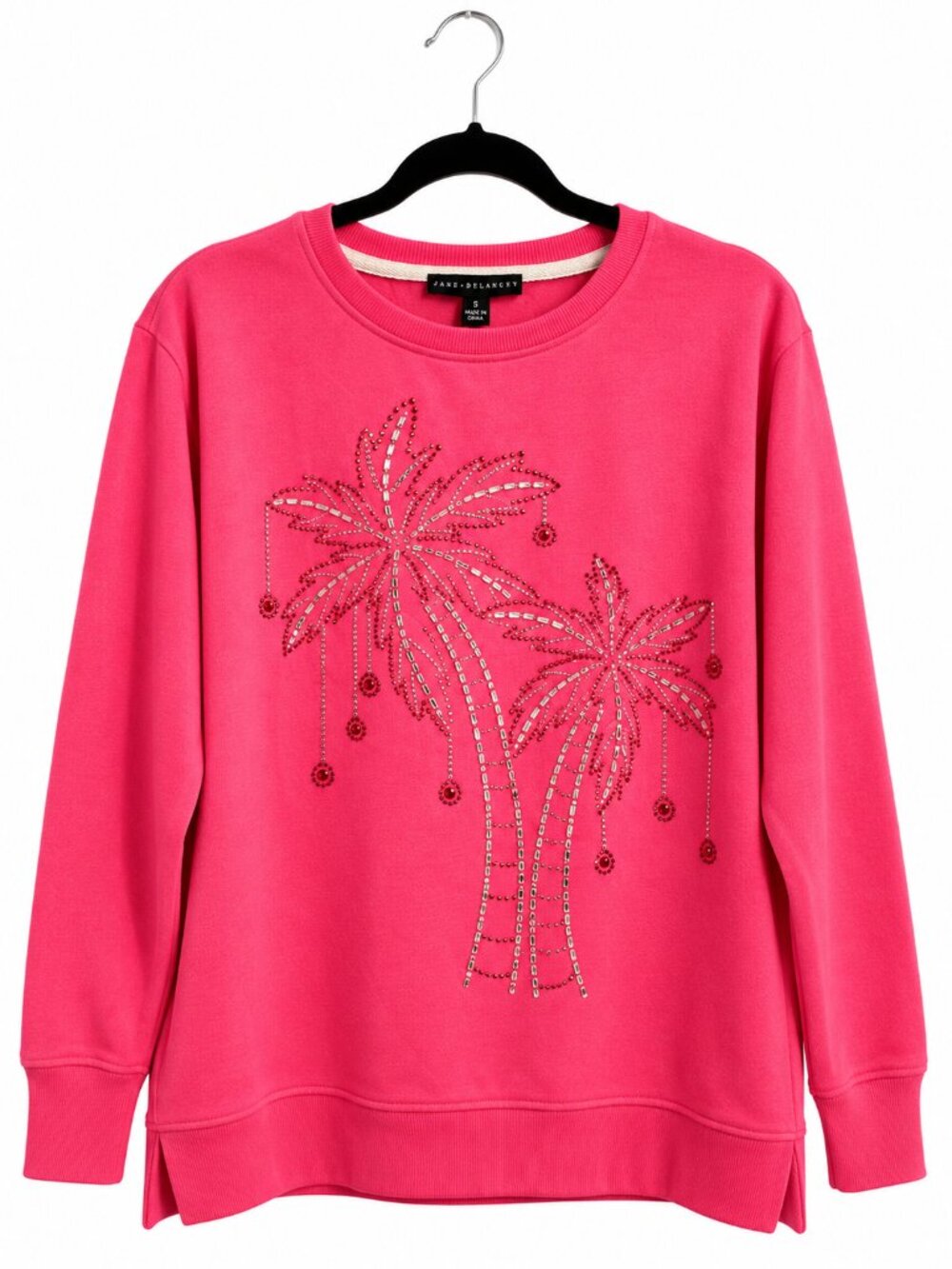 Jane + Delancey Pink Embellished Palm Tree Sweatshirt Size Small